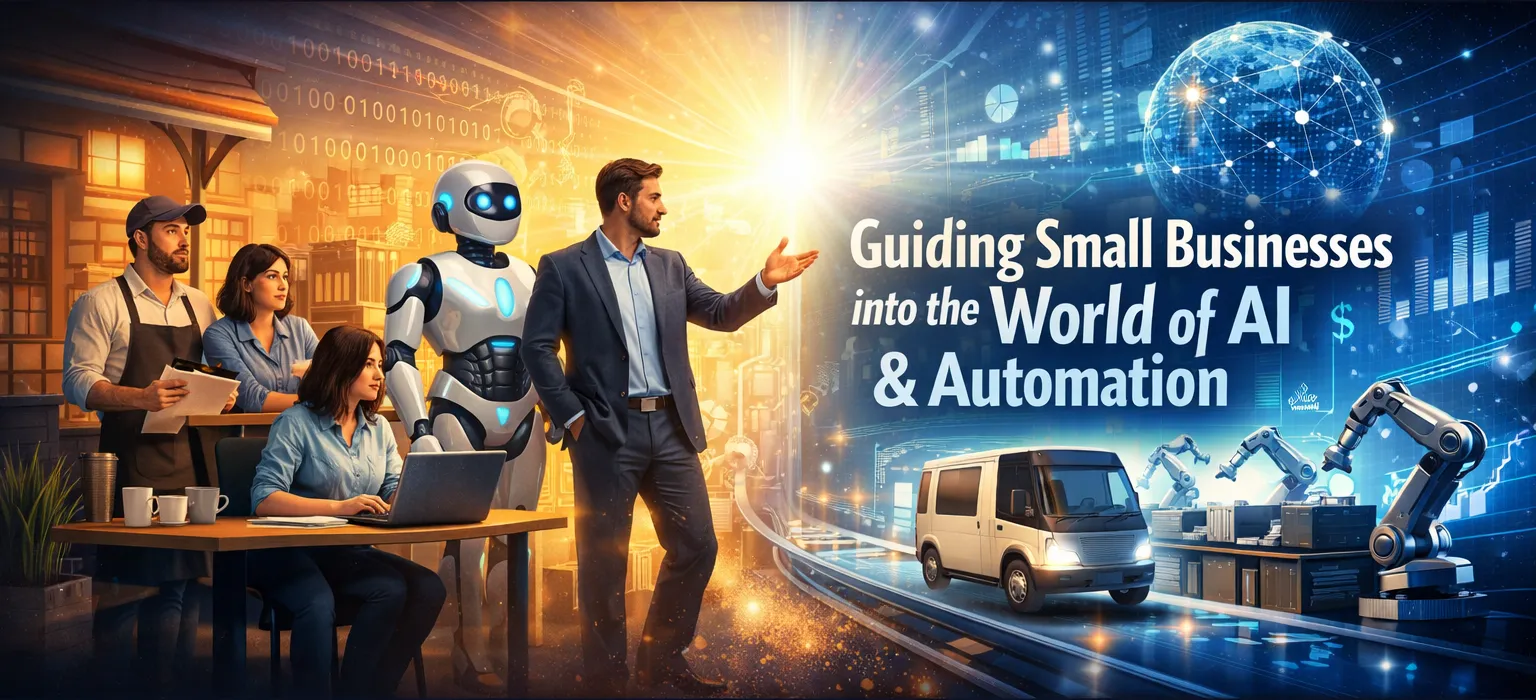 Small business team collaborating with AI technology